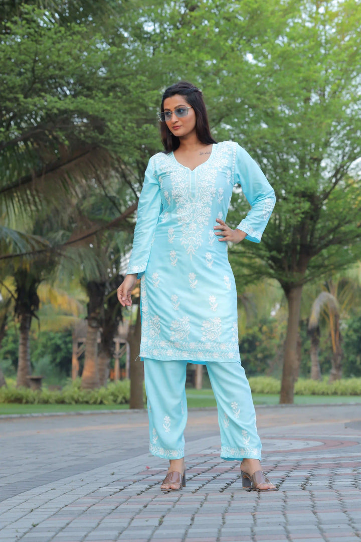 Stylish Readymade Set | Elegant Rayon Top & Bottom with Designer Chikankari