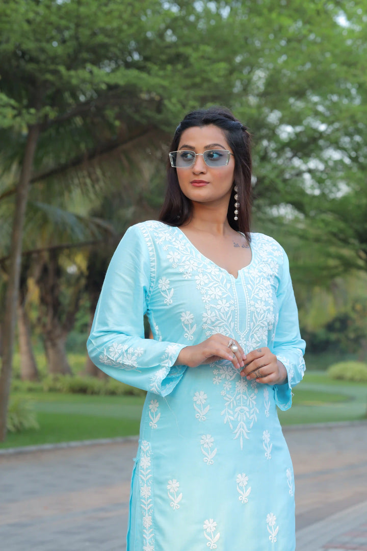 Stylish Readymade Set | Elegant Rayon Top & Bottom with Designer Chikankari