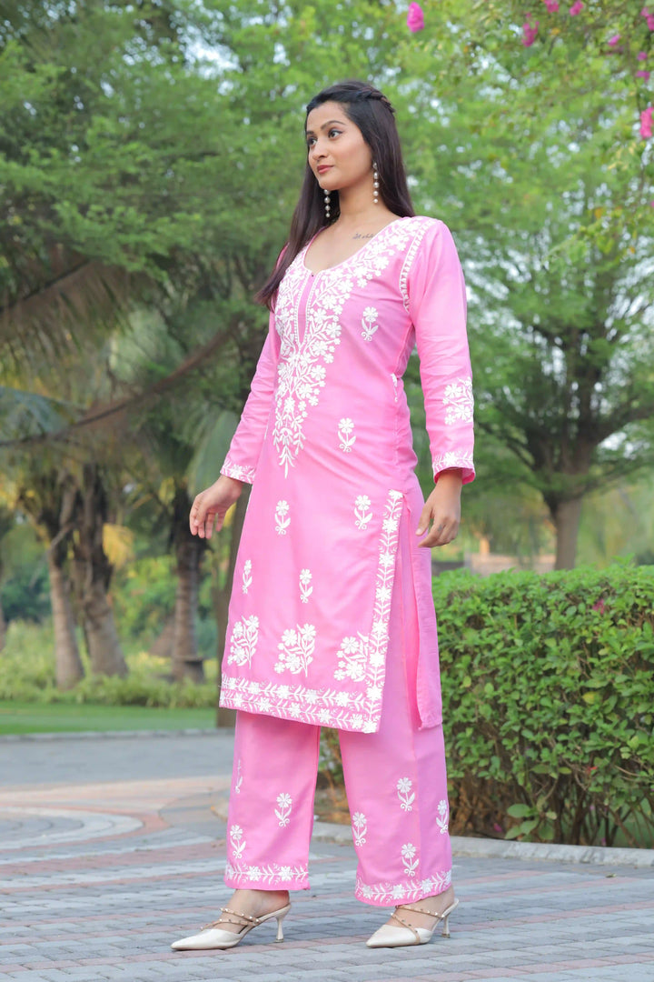 Stylish Readymade Set | Elegant Rayon Top & Bottom with Designer Chikankari