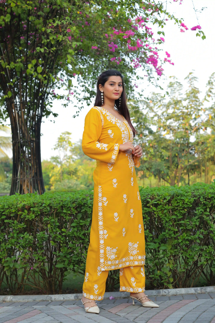 Stylish Readymade Set | Elegant Rayon Top & Bottom with Designer Chikankari