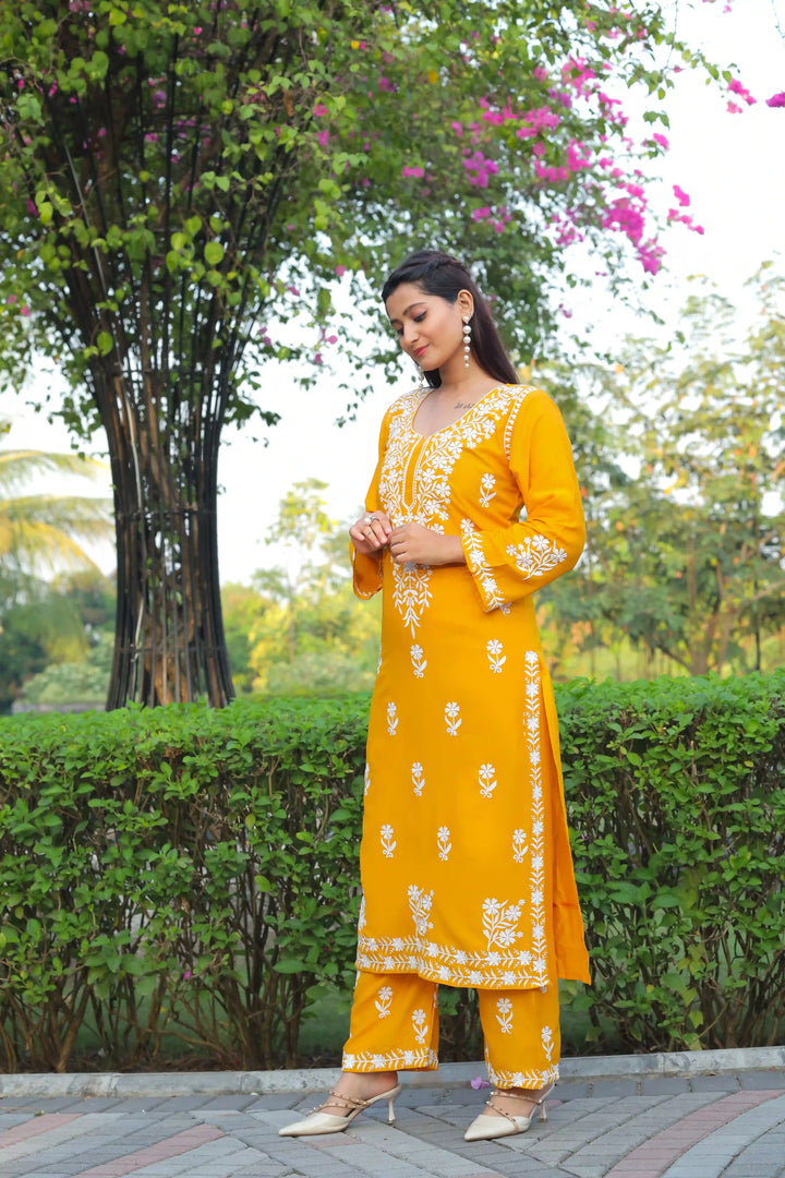Stylish Readymade Set | Elegant Rayon Top & Bottom with Designer Chikankari