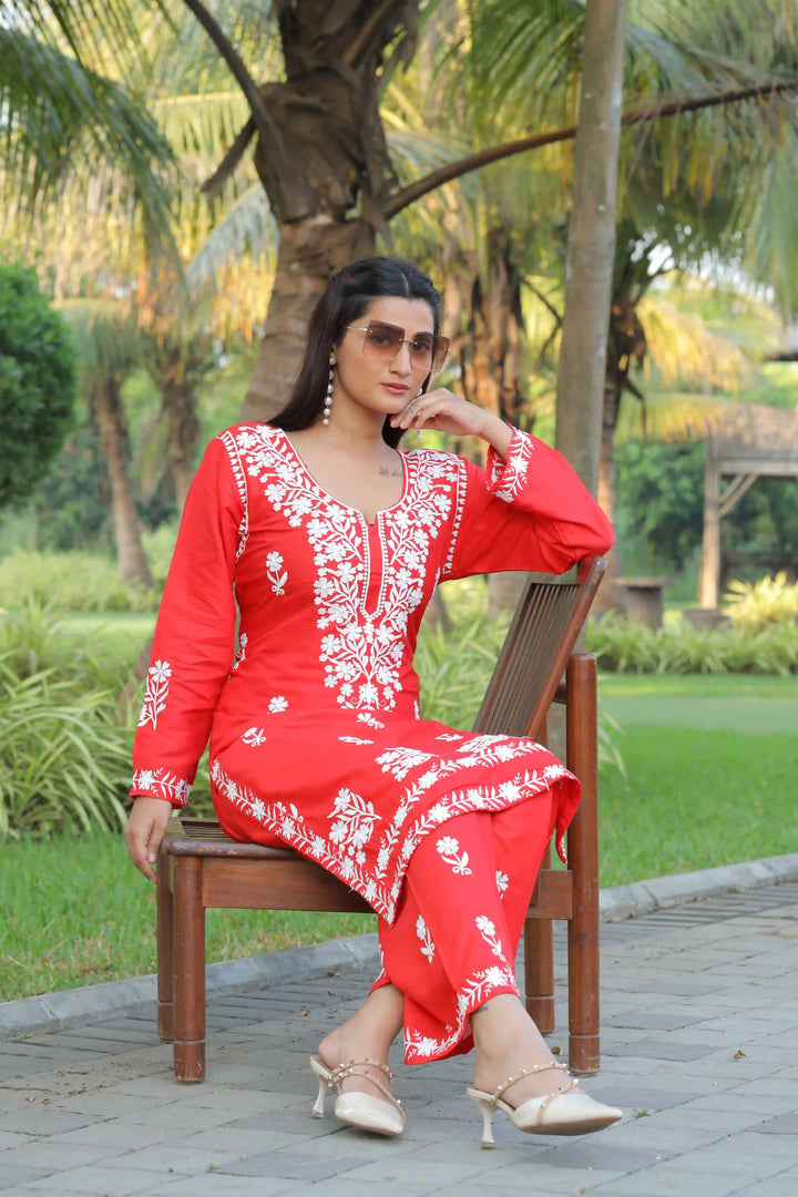 Stylish Readymade Set | Elegant Rayon Top & Bottom with Designer Chikankari