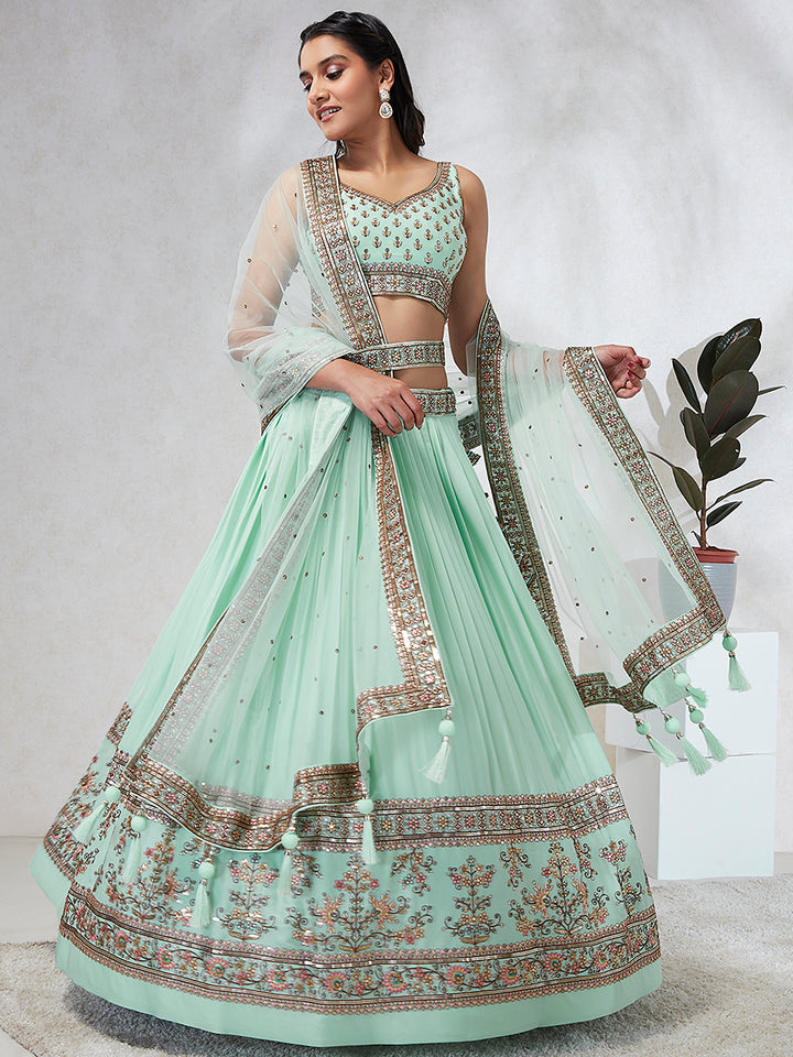 Stunning Sea Green Georgette Lehenga with Sea Green Dupatta | A Stylish and Sophisticated Choice
