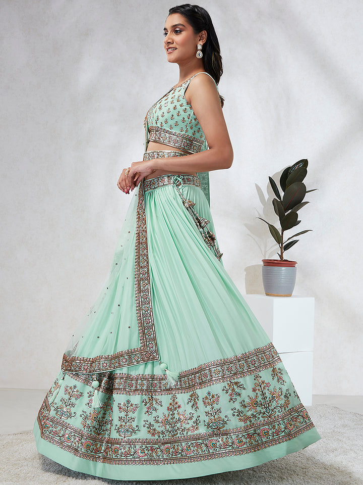 Stunning Sea Green Georgette Lehenga with Sea Green Dupatta | A Stylish and Sophisticated Choice