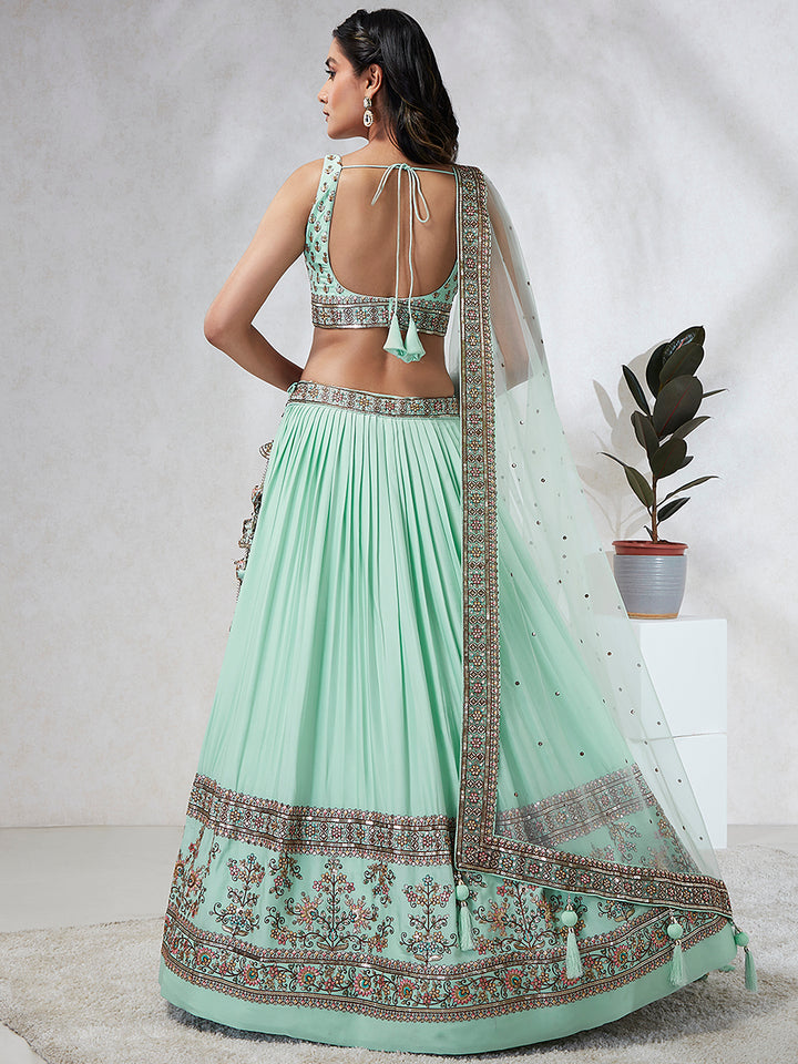 Stunning Sea Green Georgette Lehenga with Sea Green Dupatta | A Stylish and Sophisticated Choice