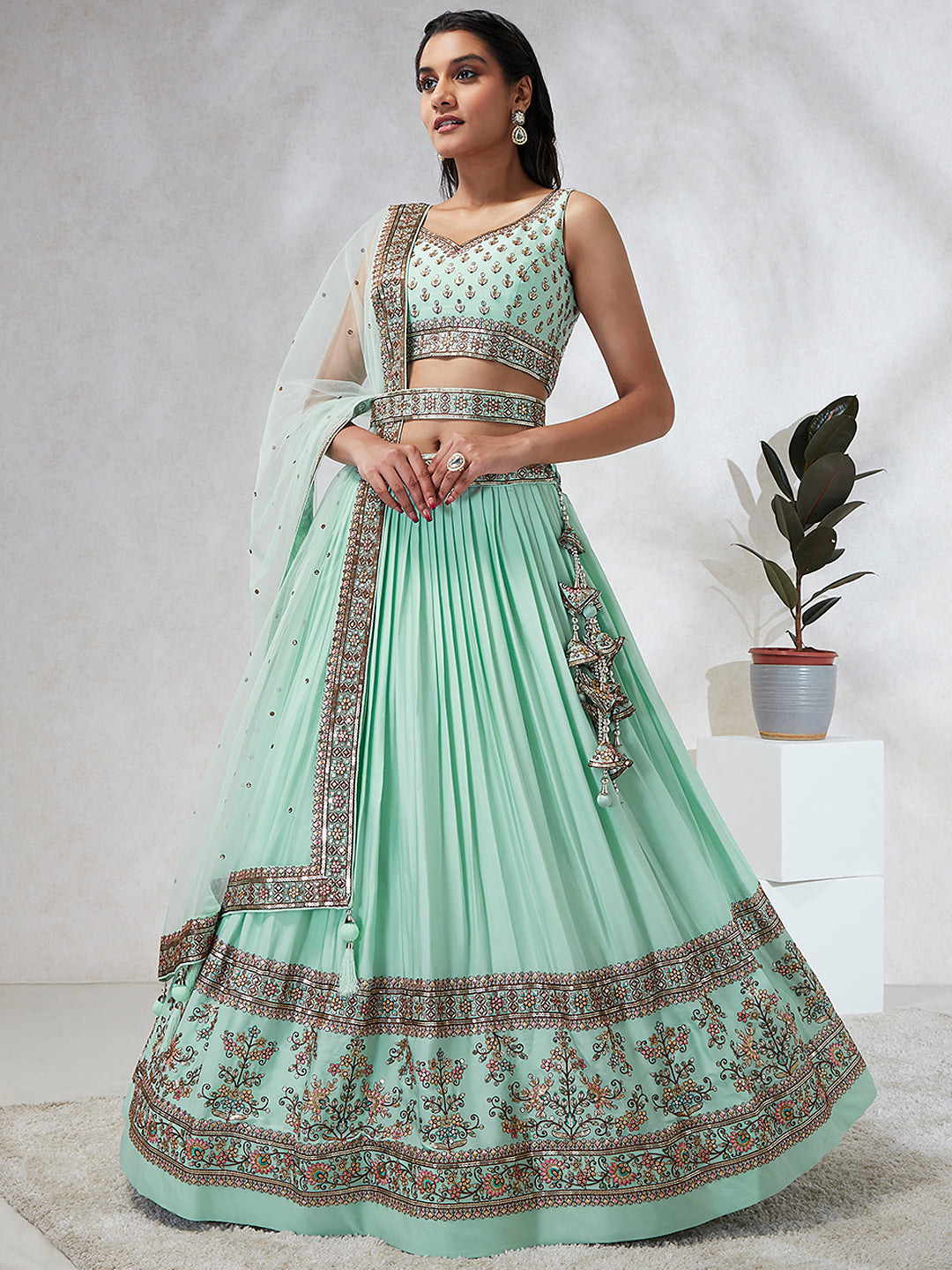 Stunning Sea Green Georgette Lehenga with Sea Green Dupatta | A Stylish and Sophisticated Choice