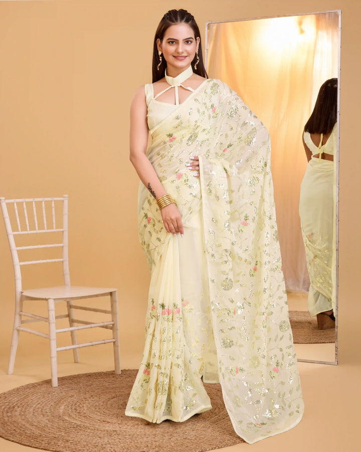 Organza Saree with Art-Silk Blouse | Sequined Embroidery for Special Events