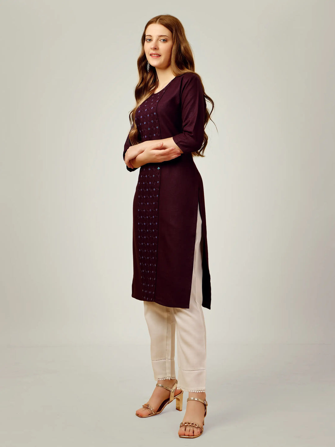 Cotton Magic Slub Kurti Set | Sequins & Thread Embroidery Work