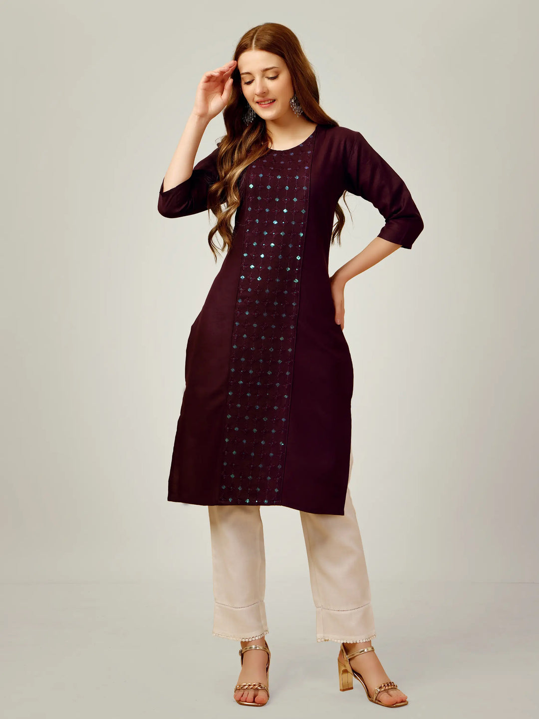 Cotton Magic Slub Kurti Set | Sequins & Thread Embroidery Work