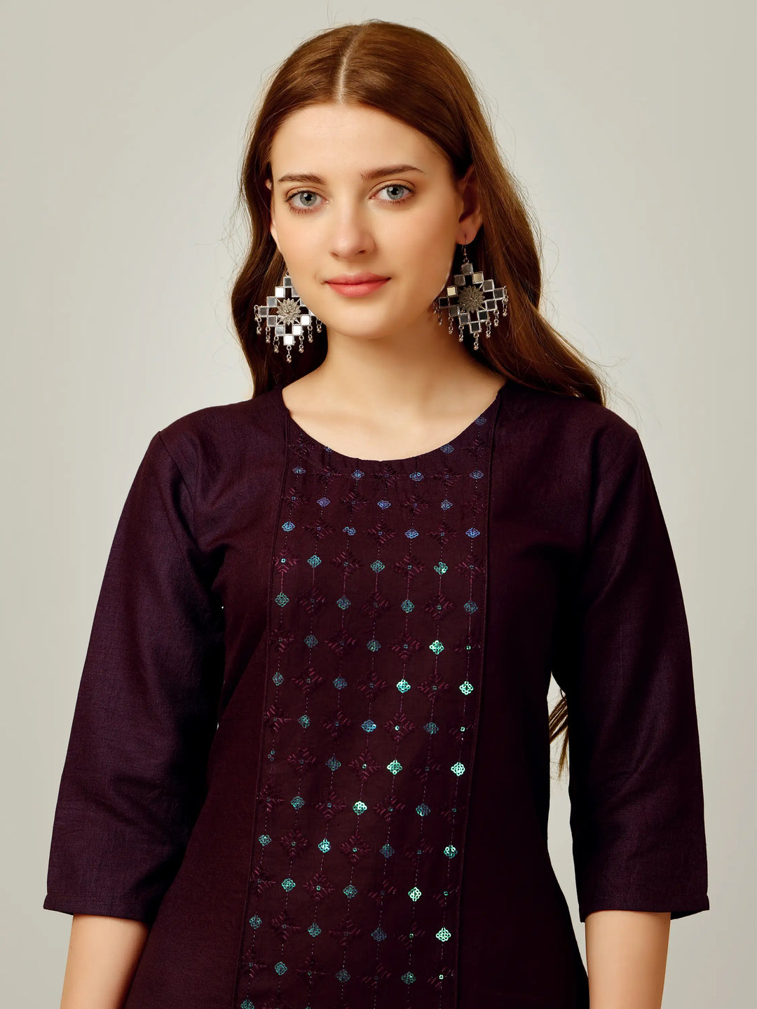 Cotton Magic Slub Kurti Set | Sequins & Thread Embroidery Work