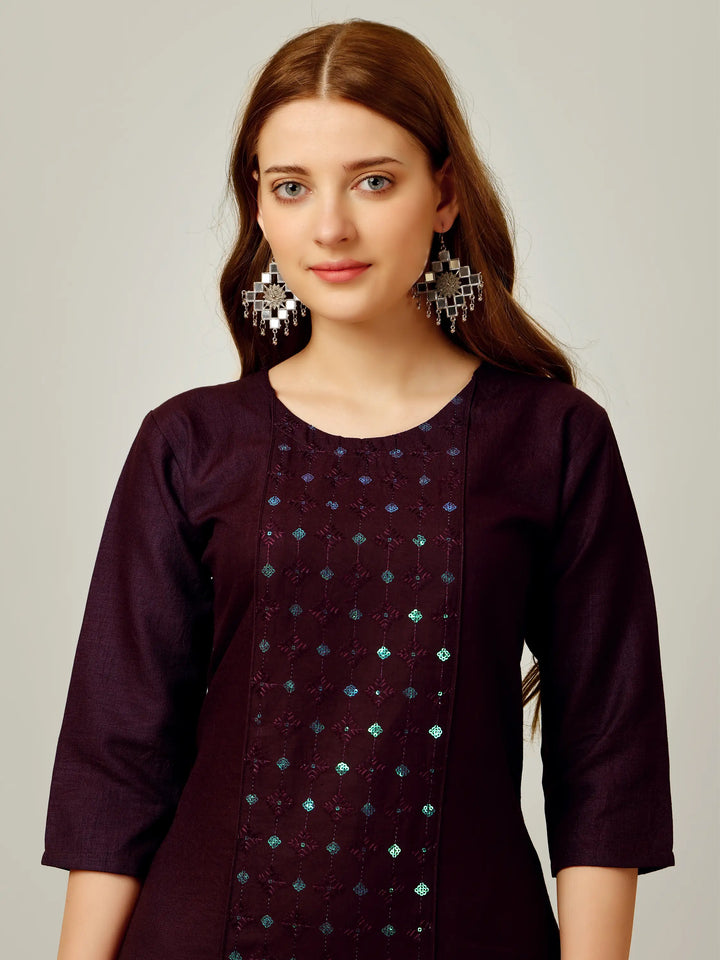 Cotton Magic Slub Kurti Set | Sequins & Thread Embroidery Work