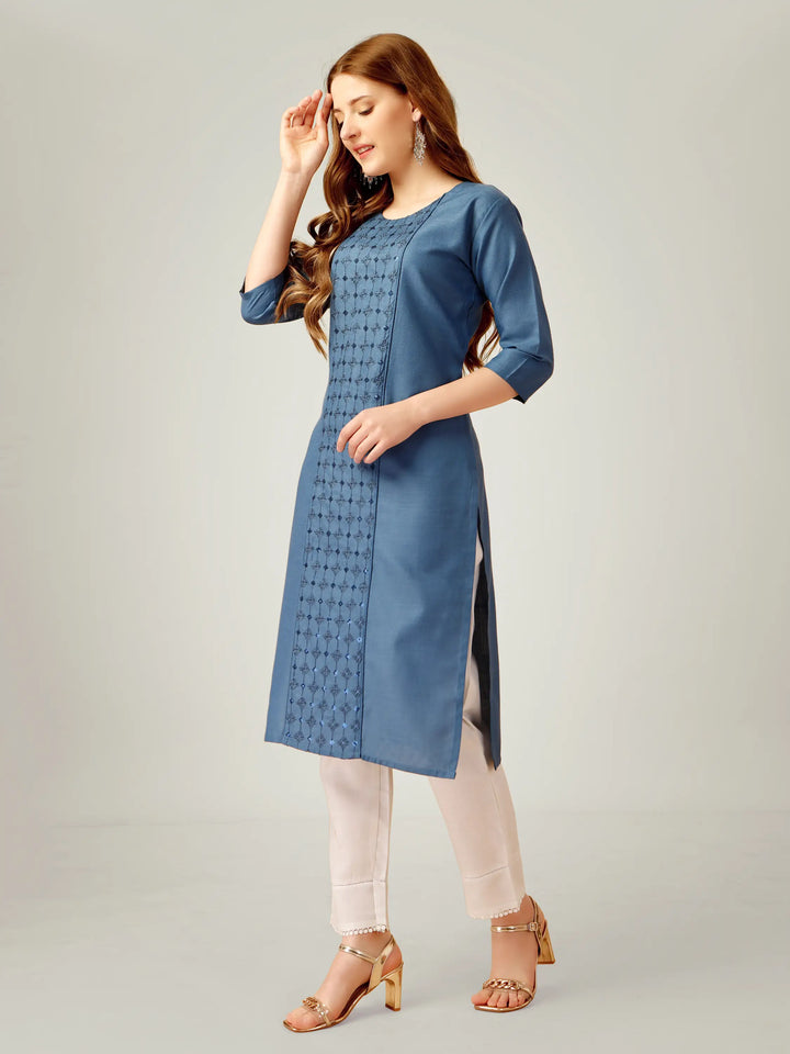Cotton Magic Slub Kurti Set | Sequins & Thread Embroidery Work