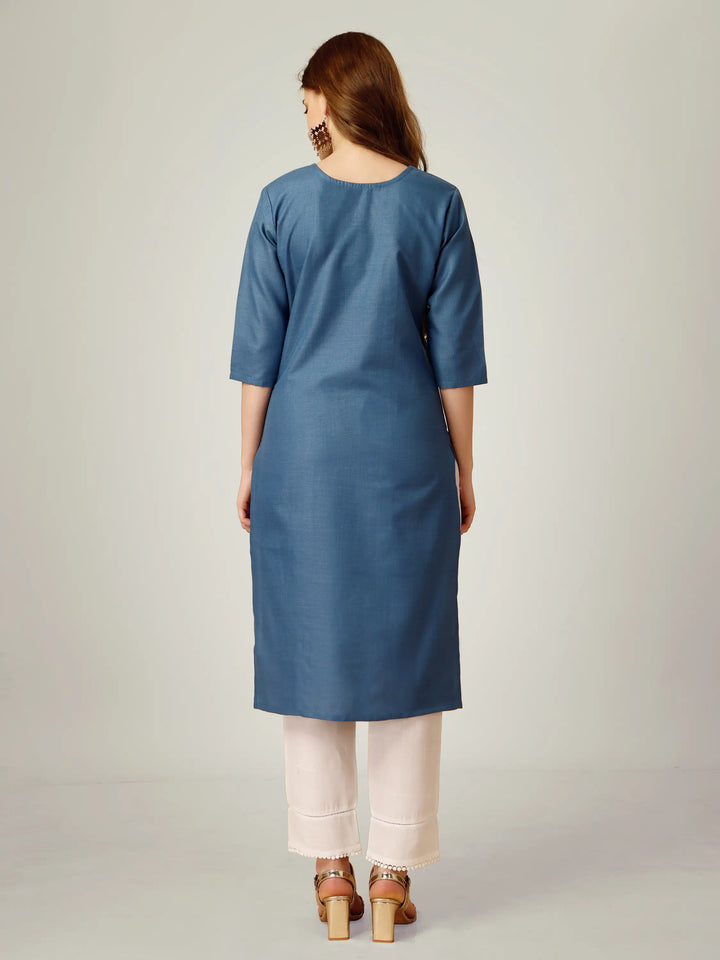Cotton Magic Slub Kurti Set | Sequins & Thread Embroidery Work