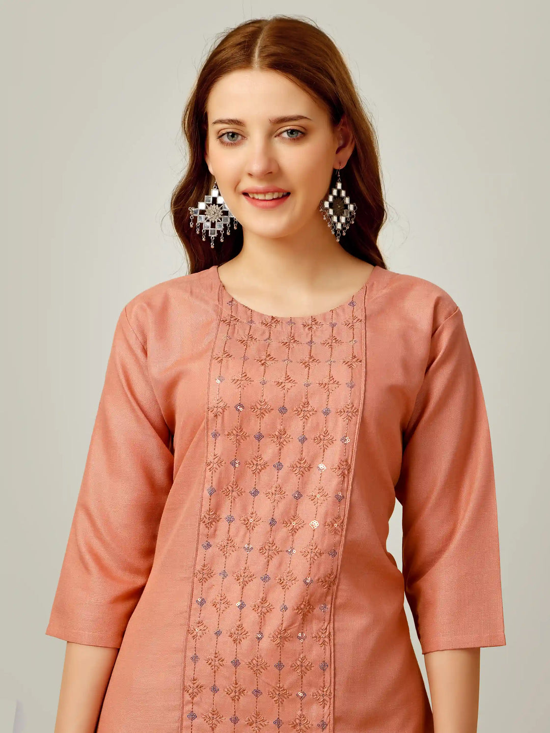 Cotton Magic Slub Kurti Set | Sequins & Thread Embroidery Work