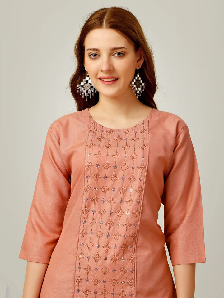 Cotton Magic Slub Kurti Set | Sequins & Thread Embroidery Work