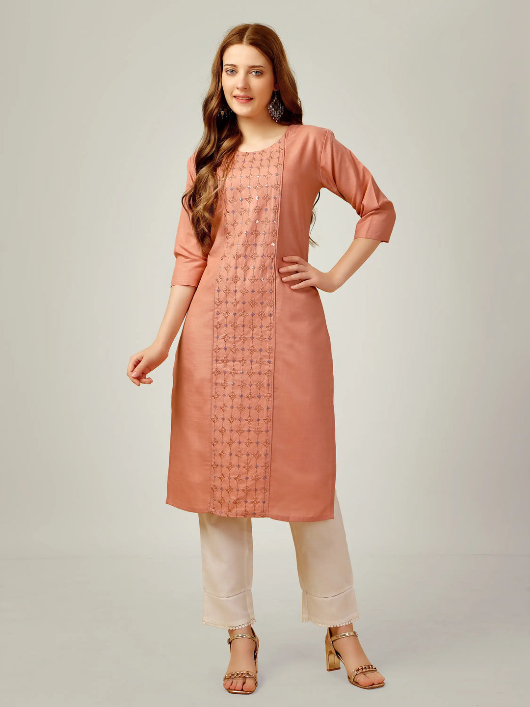 Cotton Magic Slub Kurti Set | Sequins & Thread Embroidery Work