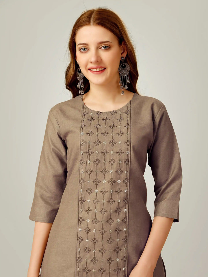 Cotton Magic Slub Kurti Set | Sequins & Thread Embroidery Work