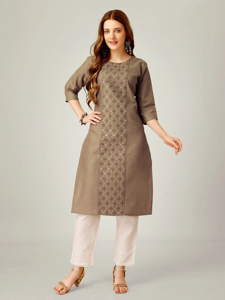 Cotton Magic Slub Kurti Set | Sequins & Thread Embroidery Work
