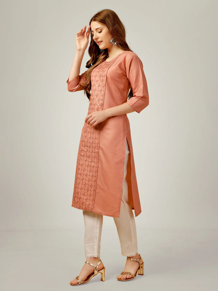 Cotton Magic Slub Kurti Set | Sequins & Thread Embroidery Work