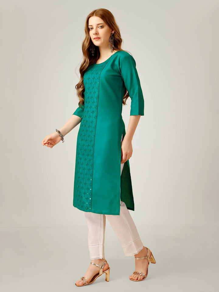 Cotton Magic Slub Kurti Set | Sequins & Thread Embroidery Work