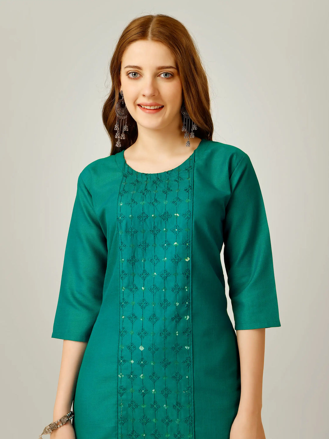Cotton Magic Slub Kurti Set | Sequins & Thread Embroidery Work