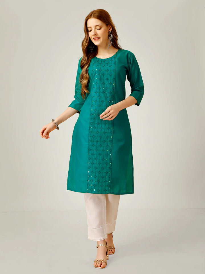 Cotton Magic Slub Kurti Set | Sequins & Thread Embroidery Work