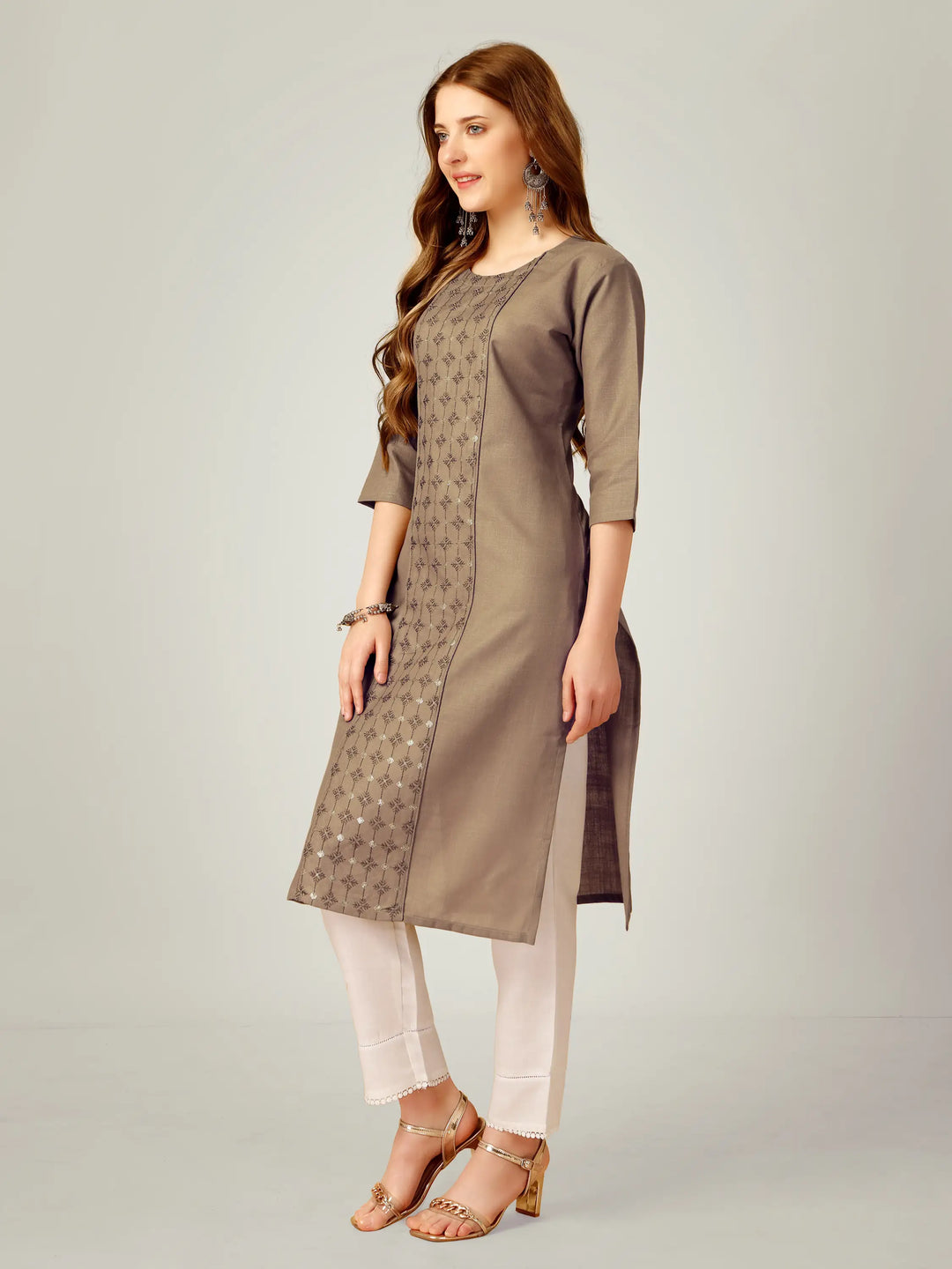 Cotton Magic Slub Kurti Set | Sequins & Thread Embroidery Work