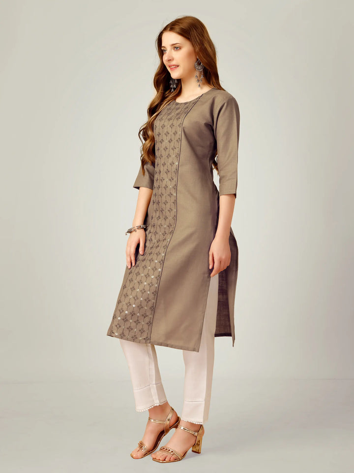 Cotton Magic Slub Kurti Set | Sequins & Thread Embroidery Work