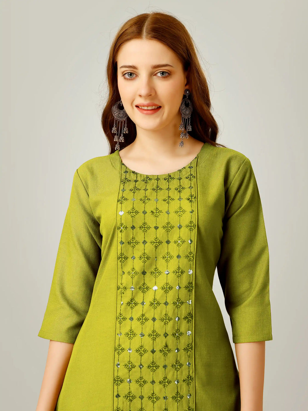 Cotton Magic Slub Kurti Set | Sequins & Thread Embroidery Work