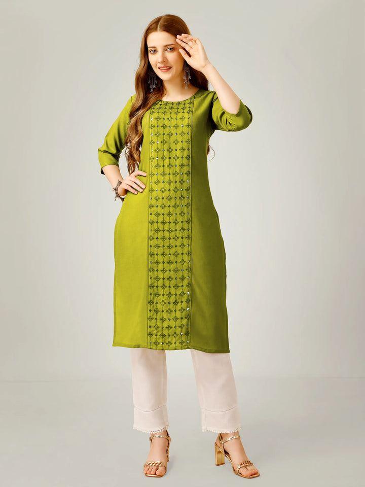 Cotton Magic Slub Kurti Set | Sequins & Thread Embroidery Work