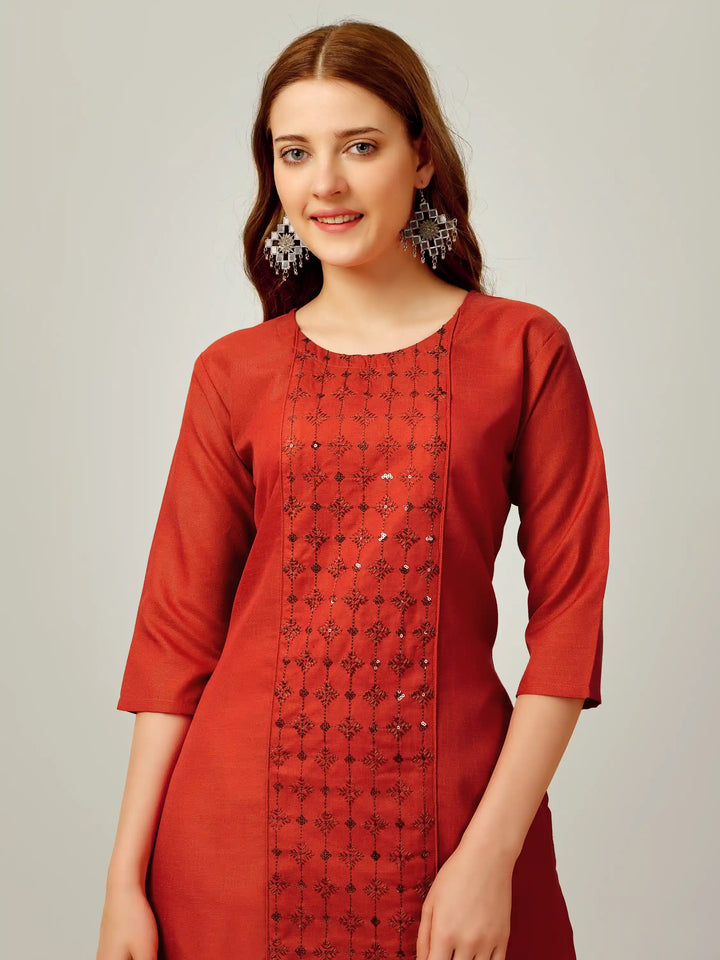 Cotton Magic Slub Kurti Set | Sequins & Thread Embroidery Work
