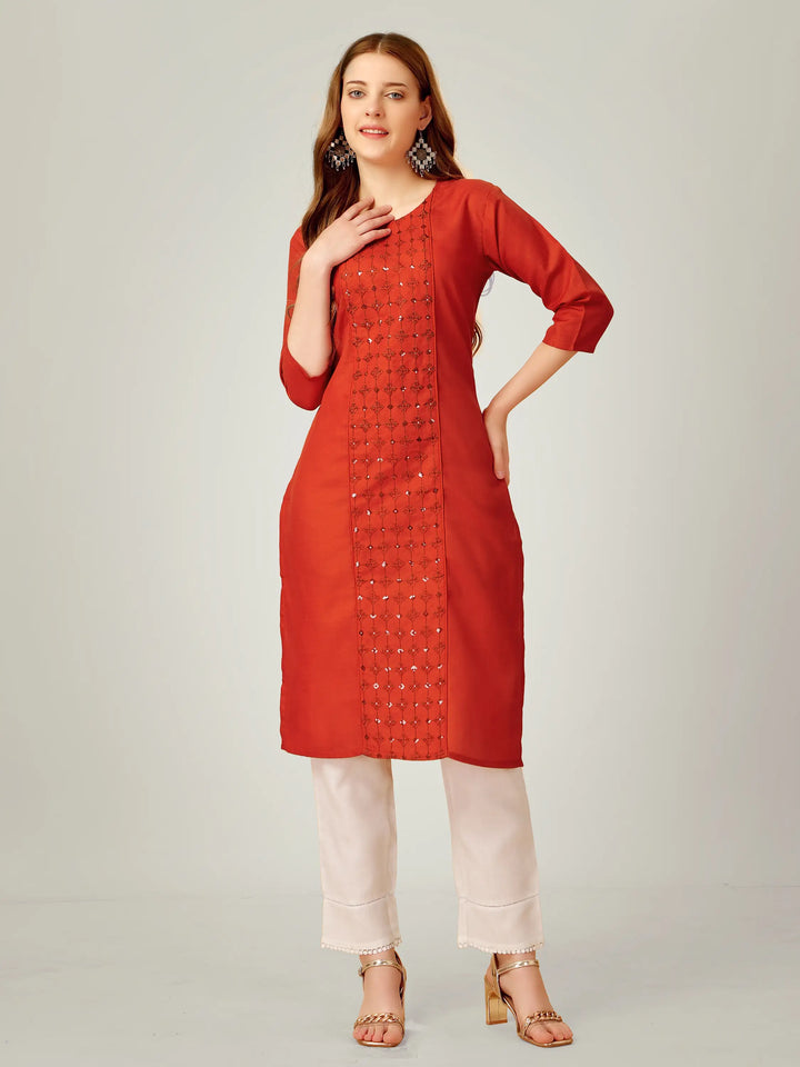 Cotton Magic Slub Kurti Set | Sequins & Thread Embroidery Work