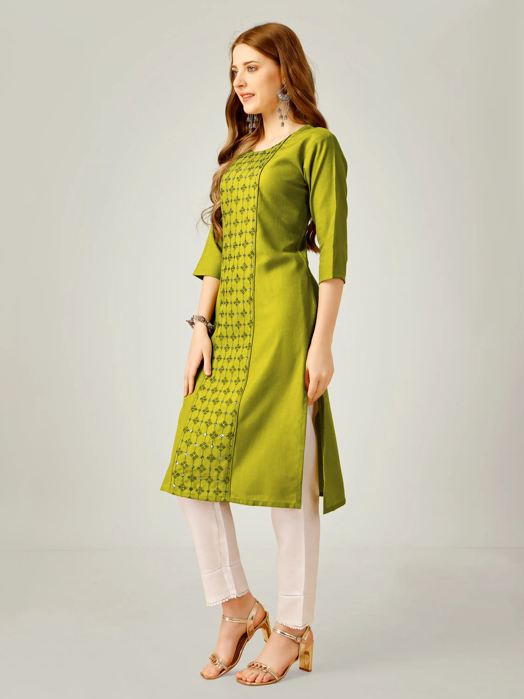 Cotton Magic Slub Kurti Set | Sequins & Thread Embroidery Work