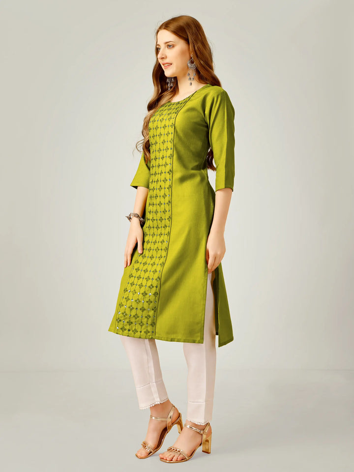 Cotton Magic Slub Kurti Set | Sequins & Thread Embroidery Work