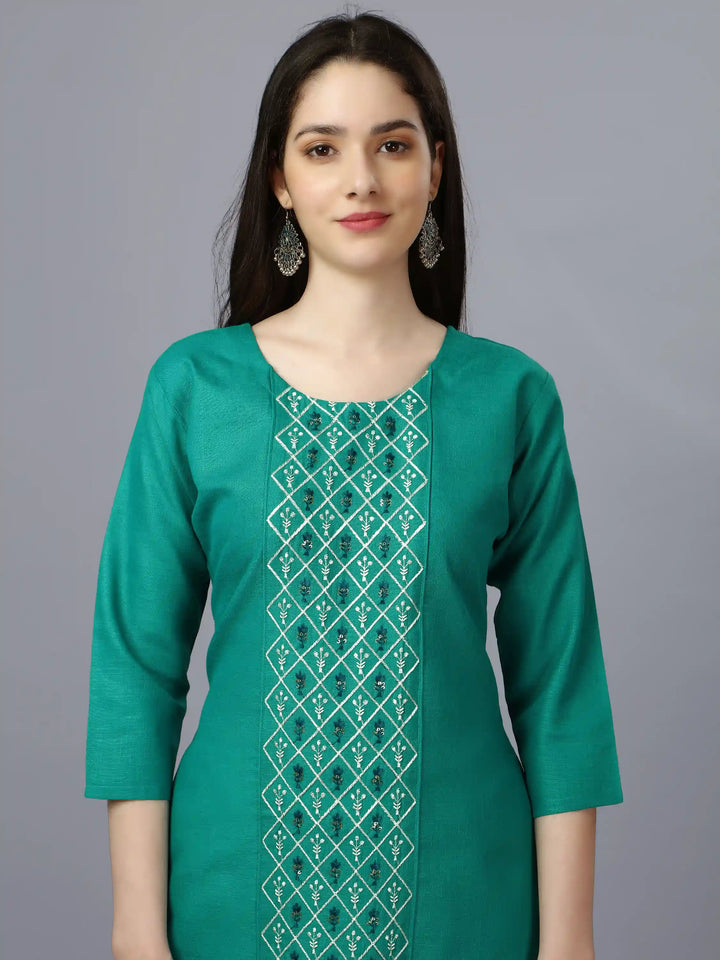 Cotton Magic Slub Straight Kurti | Designer Embroidery Work