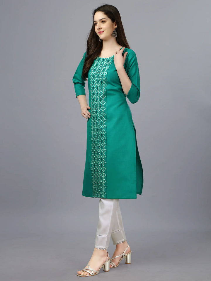 Cotton Magic Slub Straight Kurti | Designer Embroidery Work