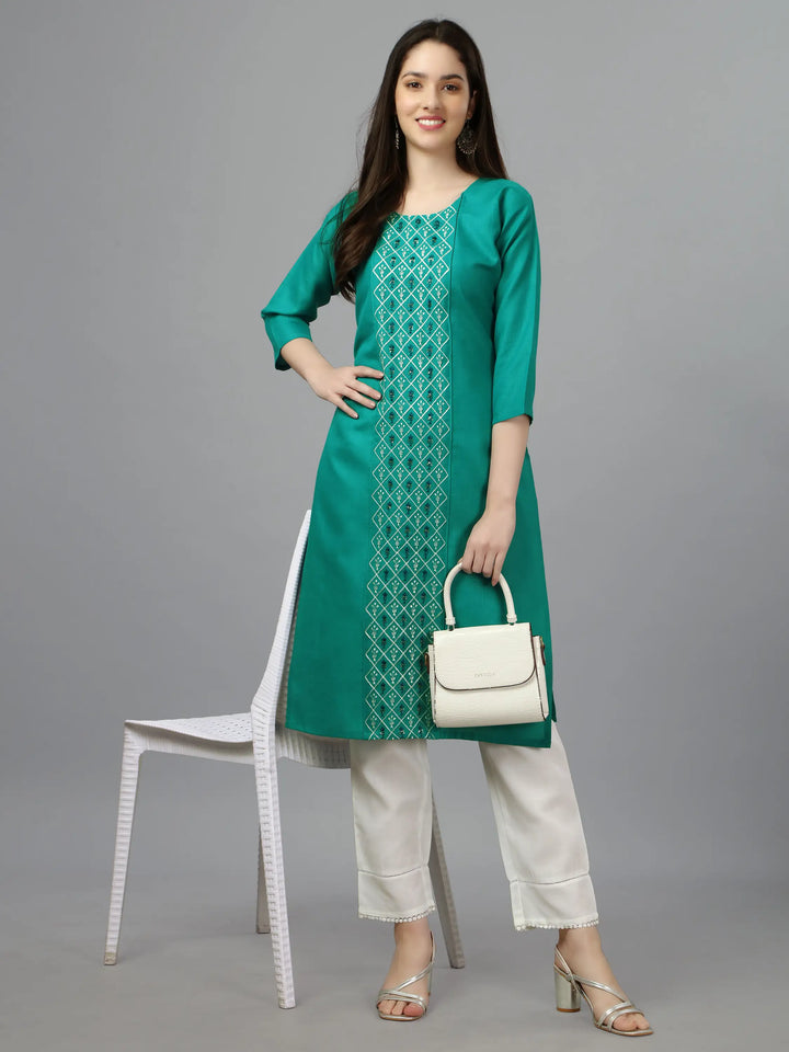 Cotton Magic Slub Straight Kurti | Designer Embroidery Work