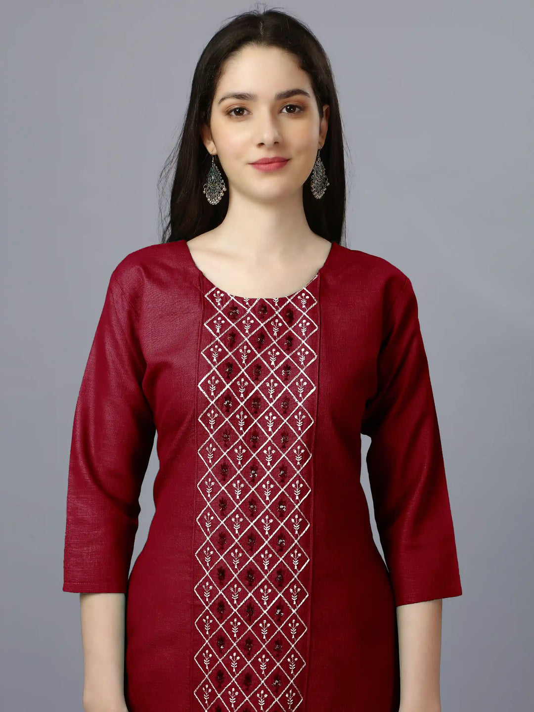 Cotton Magic Slub Straight Kurti | Designer Embroidery Work