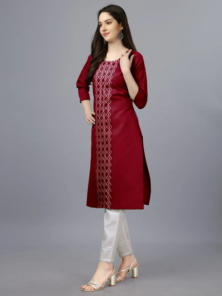 Cotton Magic Slub Straight Kurti | Designer Embroidery Work