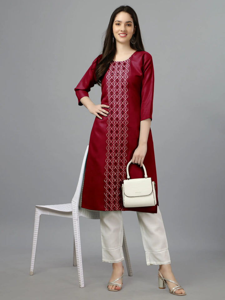 Cotton Magic Slub Straight Kurti | Designer Embroidery Work