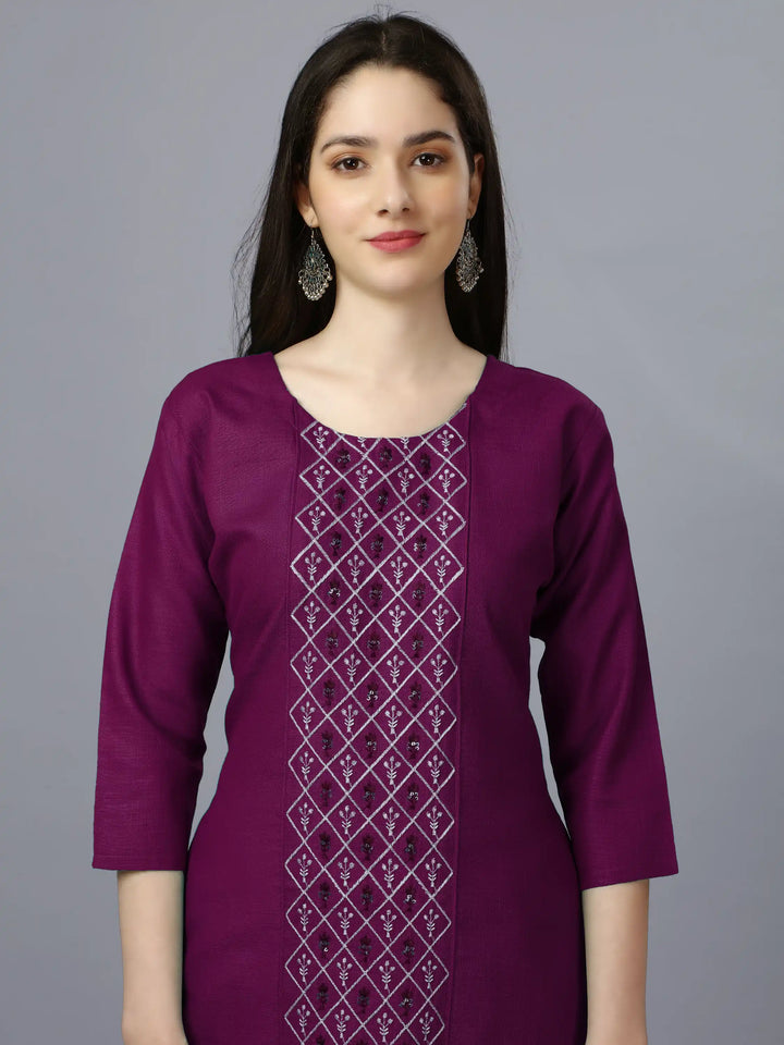 Cotton Magic Slub Straight Kurti | Designer Embroidery Work