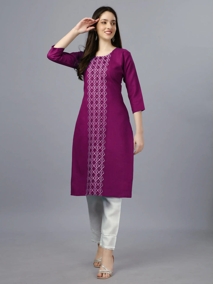 Cotton Magic Slub Straight Kurti | Designer Embroidery Work
