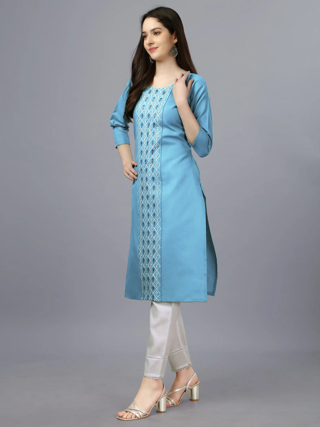Cotton Magic Slub Straight Kurti | Designer Embroidery Work