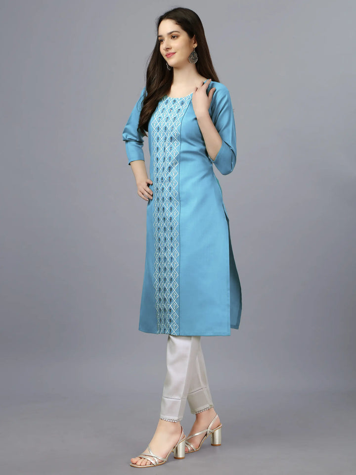 Cotton Magic Slub Straight Kurti | Designer Embroidery Work