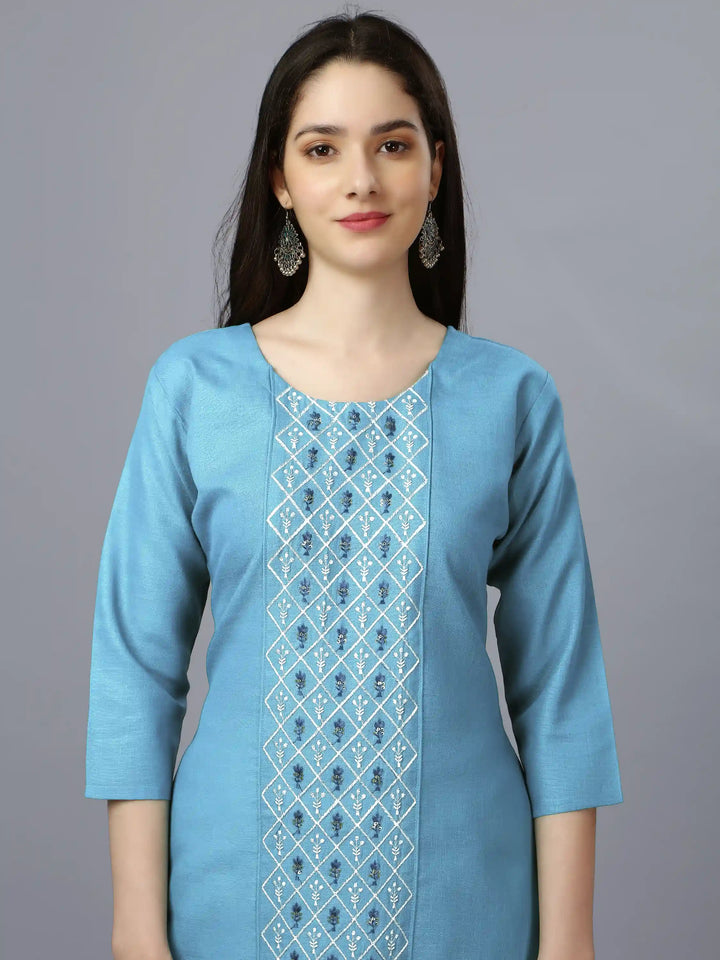 Cotton Magic Slub Straight Kurti | Designer Embroidery Work
