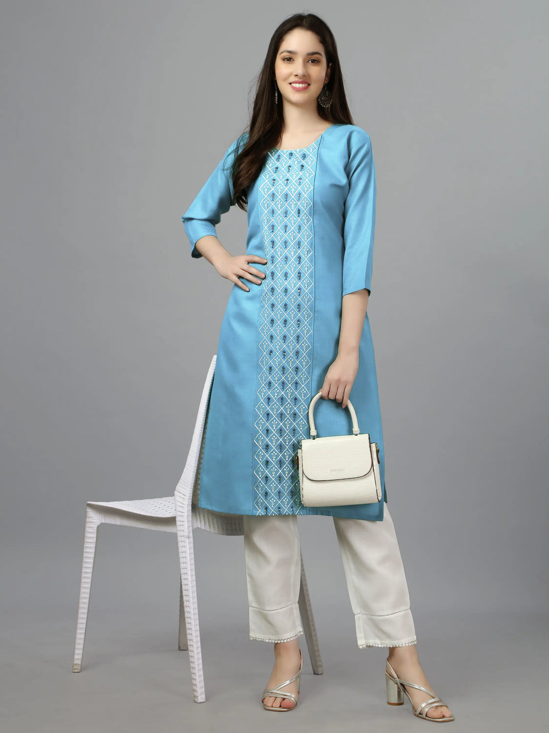 Cotton Magic Slub Straight Kurti | Designer Embroidery Work