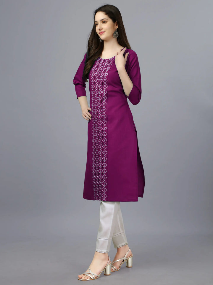Cotton Magic Slub Straight Kurti | Designer Embroidery Work