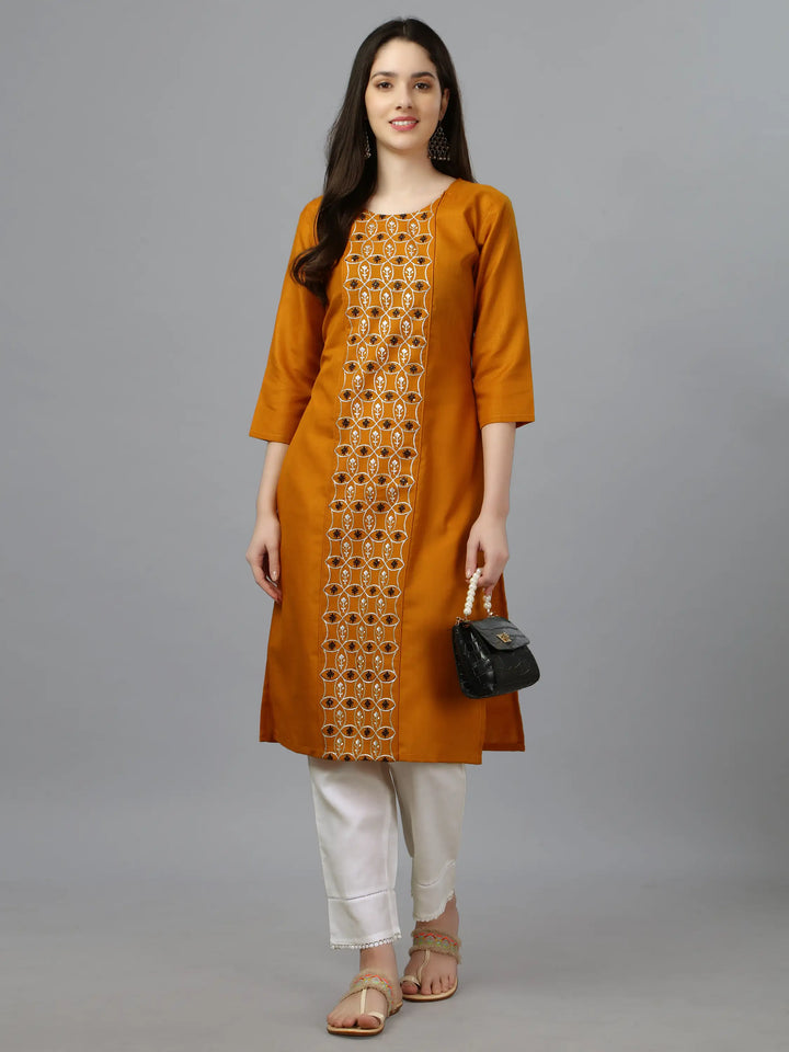 Cotton Magic Slub Straight Kurti | Designer Embroidery Work