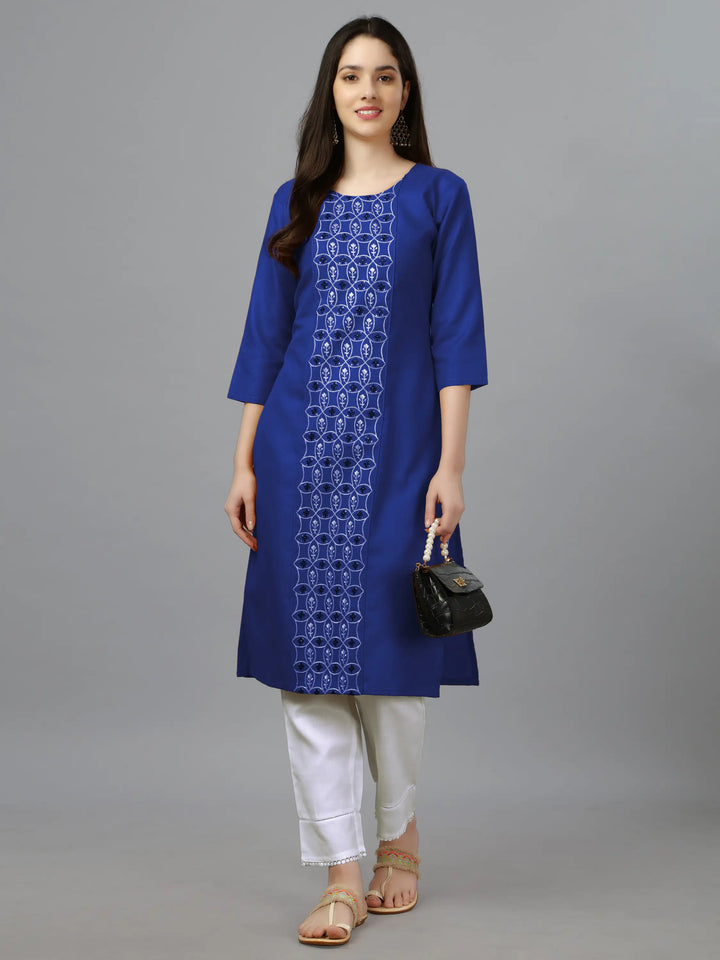 Cotton Magic Slub Straight Kurti | Designer Embroidery Work