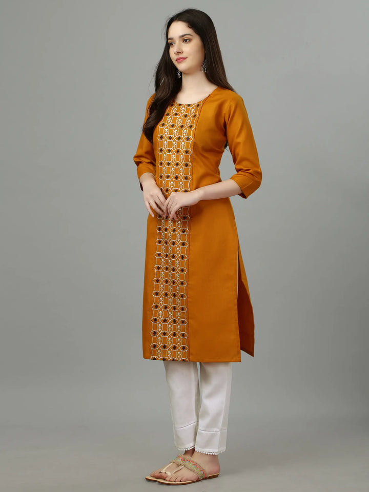 Cotton Magic Slub Straight Kurti | Designer Embroidery Work